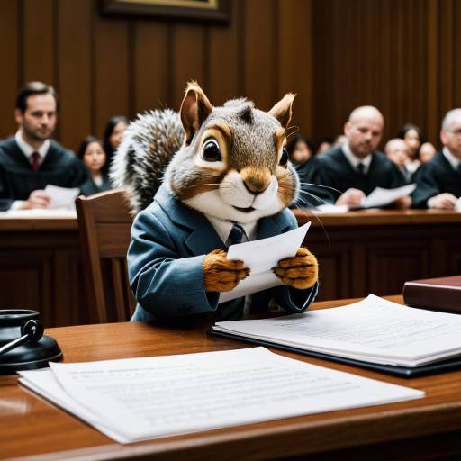 Pixar-style squirrel lawyer in courtroom