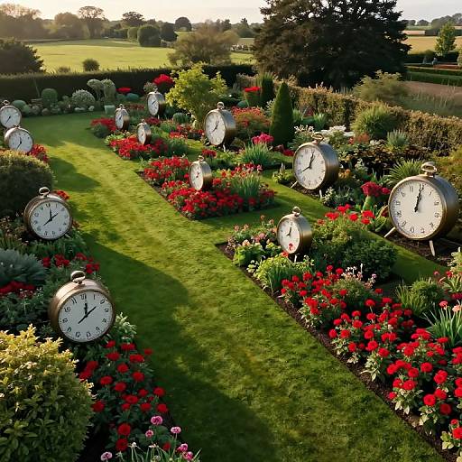 Surreal English Garden with Clocks