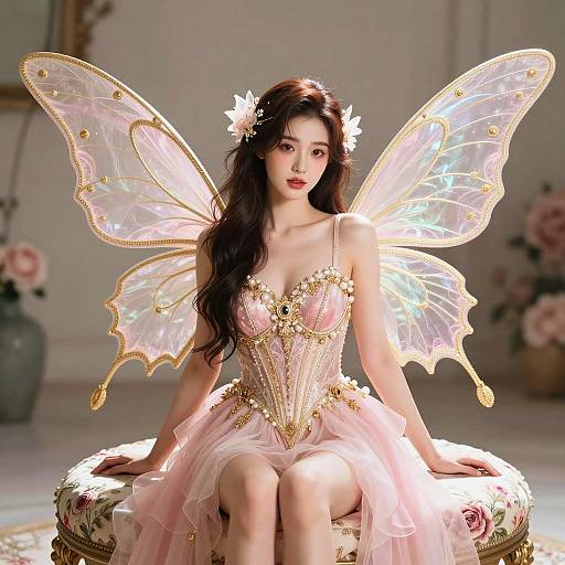 Woman in Pink Fairy Costume with Butterfly Wings