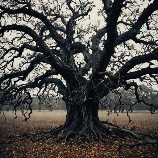 Withered Oak Tree in Autumn Field