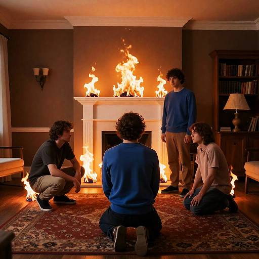 Dramatic Scene with Four Men in Room