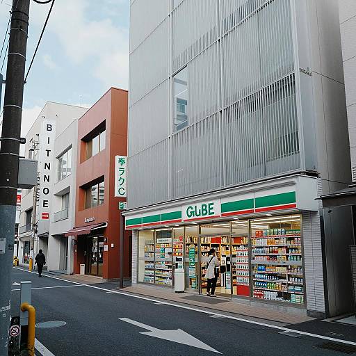 Modern Japanese Street with Drugstore