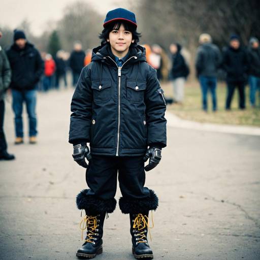 Boy in Winter Costume Standing Outdoors