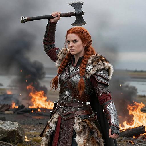 Viking Shieldmaiden Raising Battle Axe