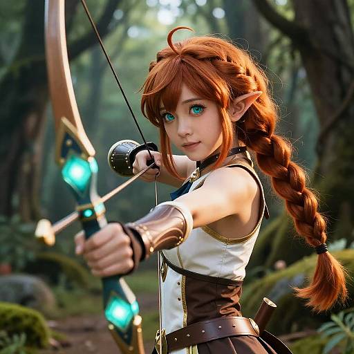 Anime Elf Girl with Glowing Bow