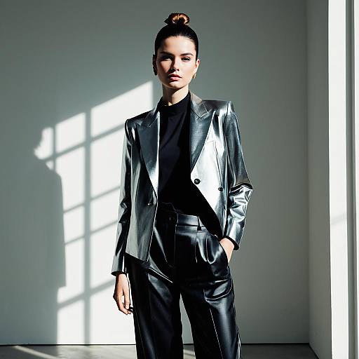 Woman in Silver Avant-Garde Jacket and Black Pants