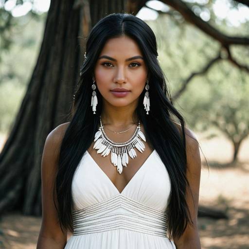 Native American Bride in White Dress Outdoors
