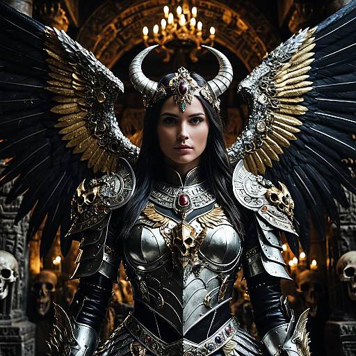 Winged Demonic Female Warrior in Ornate Armor