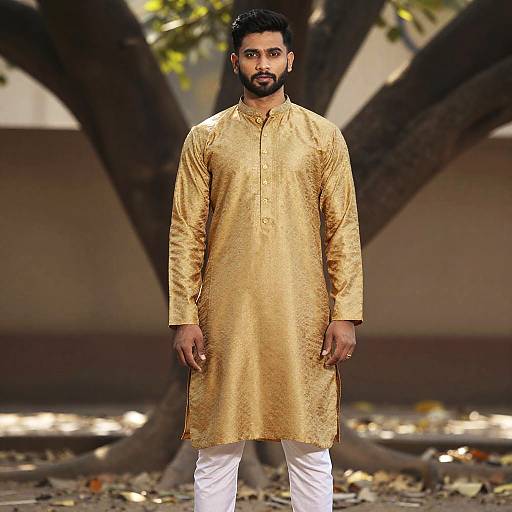 Man Wearing Golden Indo Western Kurta