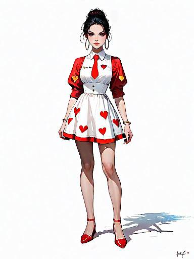 Woman in Red Mini Dress with Heart Print