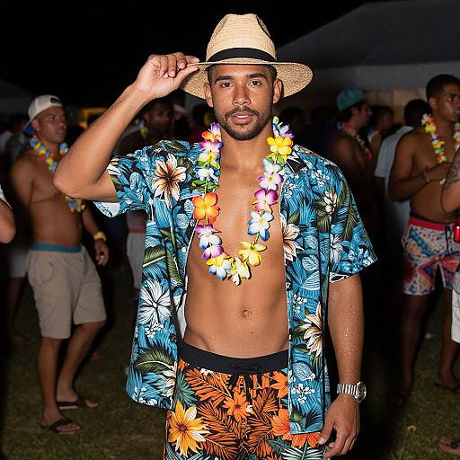 Dark-Skinned Male in Hawaiian Costume