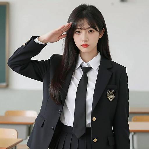 Serious Asian Schoolgirl in Uniform