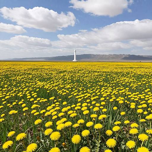 Yellow Dandelions Across Desert Plain