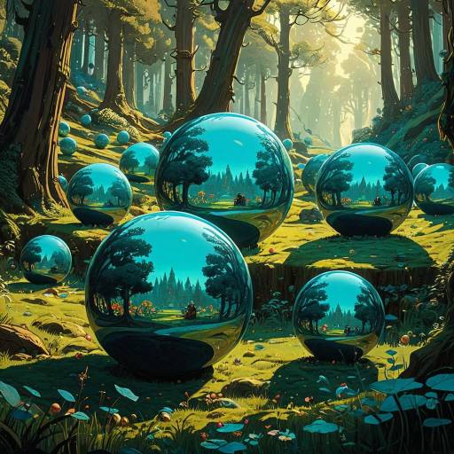 Mystical Forest with Ornate Reflective Spheres