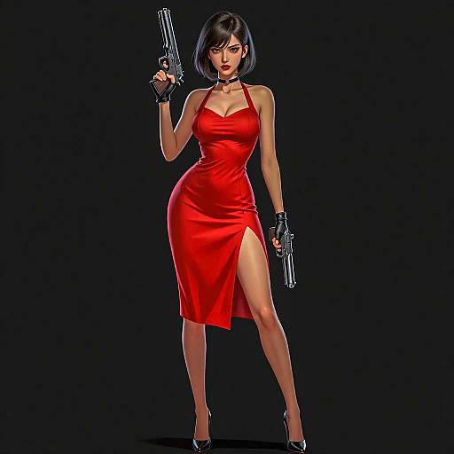 Woman in Red Dress with Dual Guns