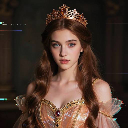 Beautiful Princess in Peach and Gold Dress