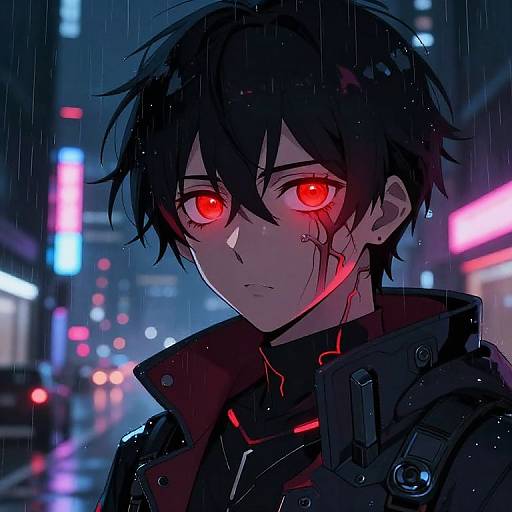 Bloodshot Eyes Cyberpunk Anime Character