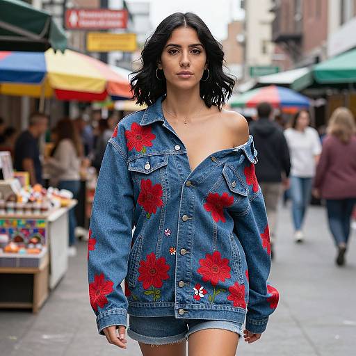 Trendy Woman in Urban Market Scene