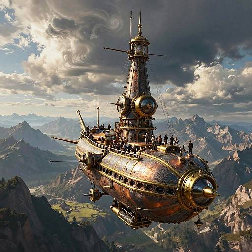 Epic Steampunk Airship Over Mountains