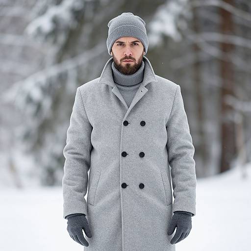 Serious Bearded Man in Snowy Landscape