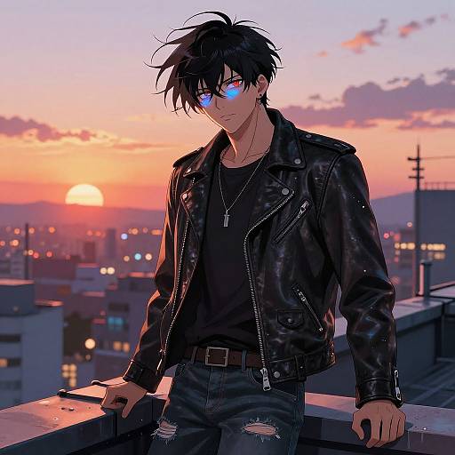 Intense Anime Guy on Rooftop