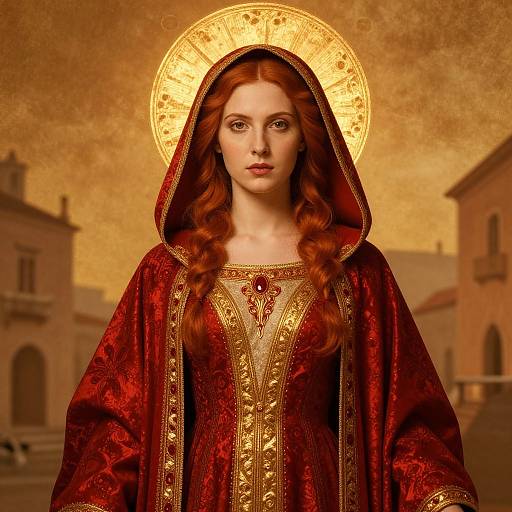 Ornate Red-Haired Woman in Iconic Style