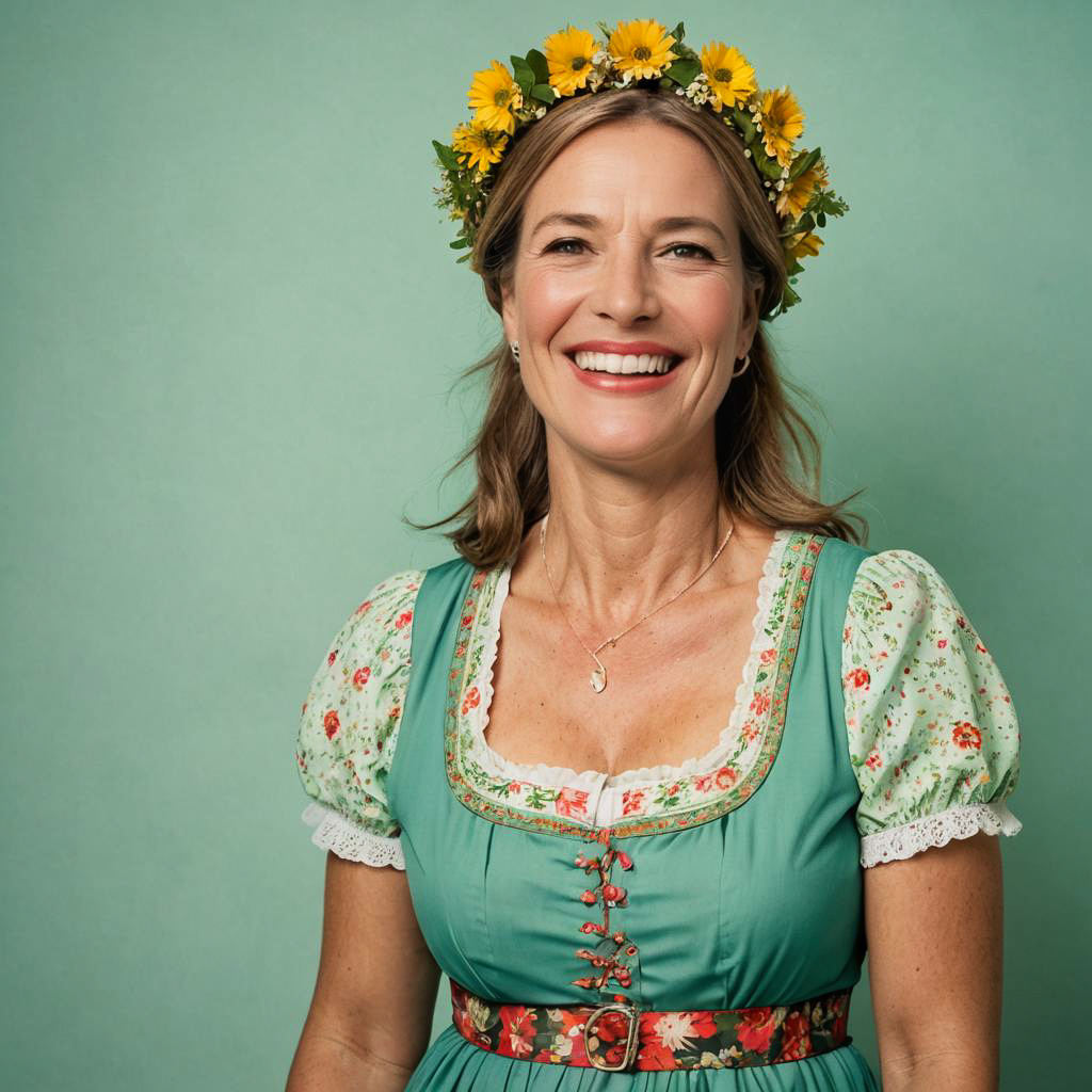 Joyful Dirndl Woman with Floral Crown