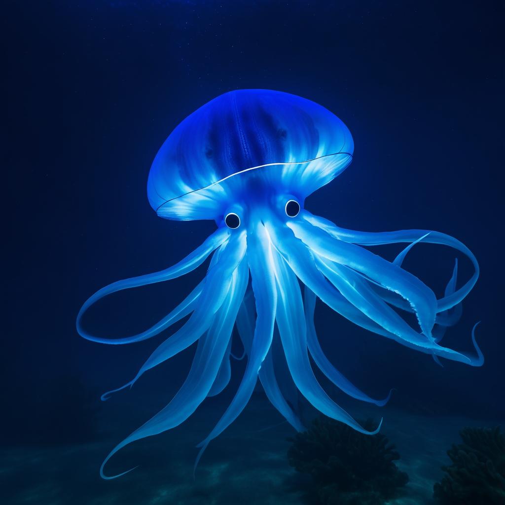 Mystical Glowing Blue Giant Squid