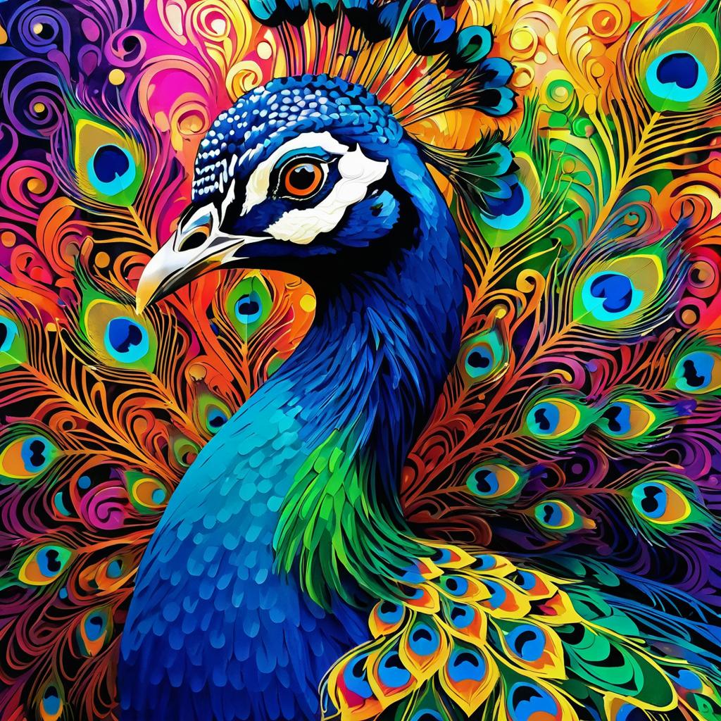 Vibrant Peacock Portrait in Detailed Aesthetic