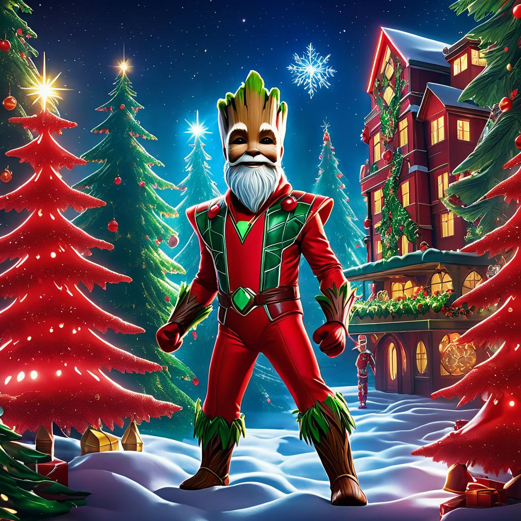 Groot as Santa in a Magical Forest