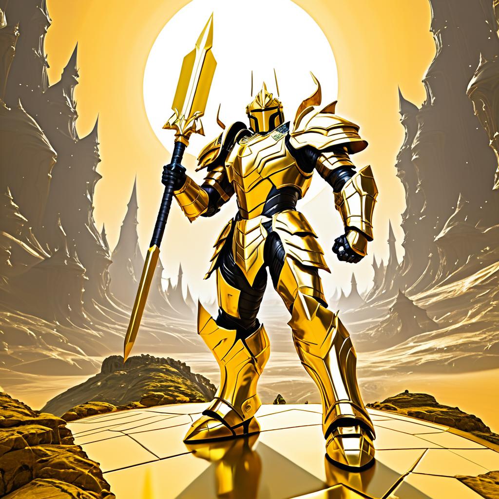 Giant Golden Knight in Alien World