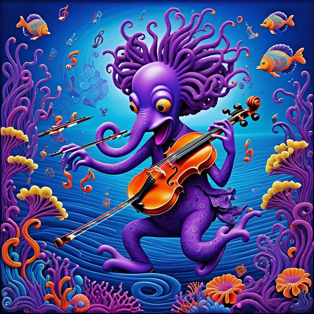 Whimsical Octopus Violinist in Ocean