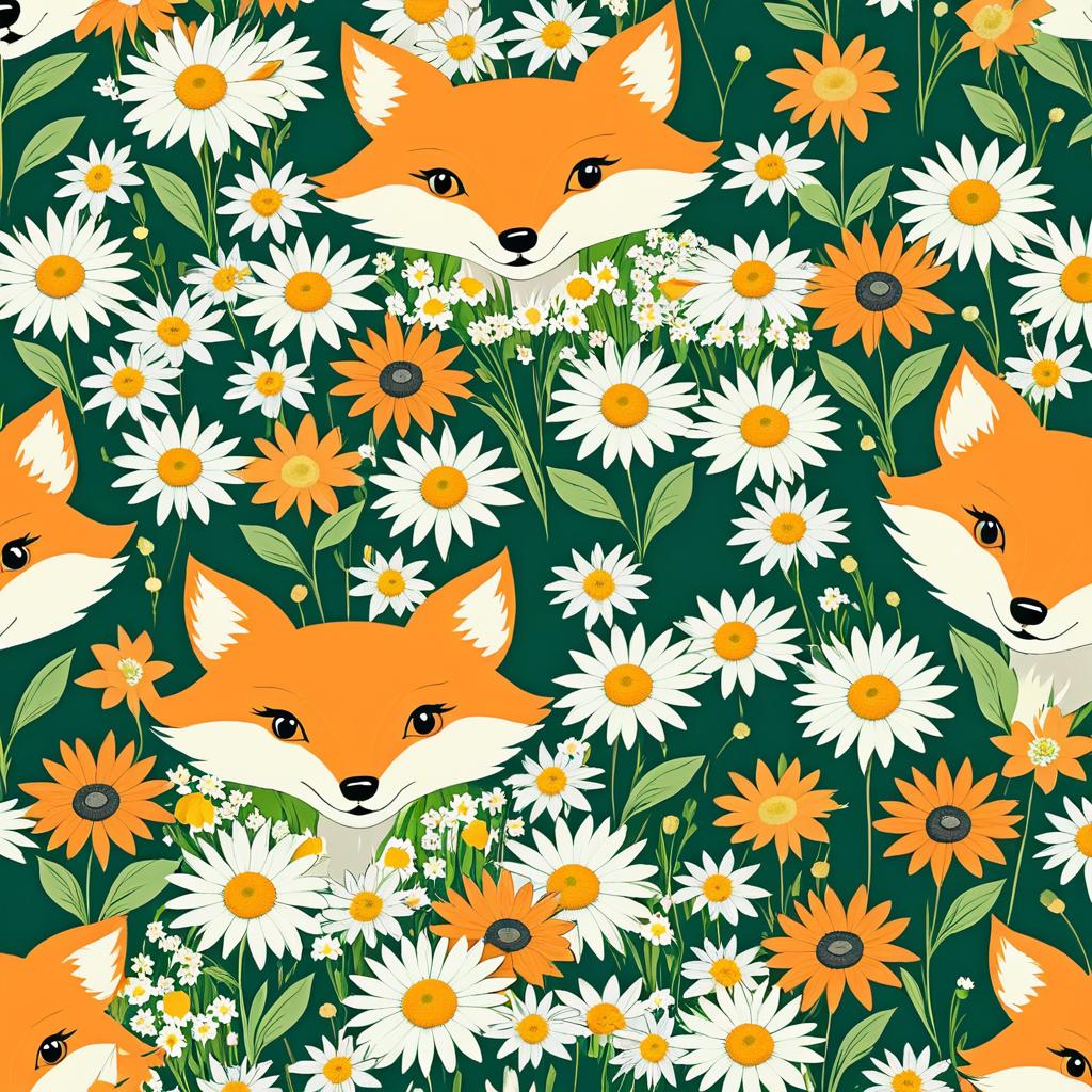 Vintage Floral Fabric Design with Fox