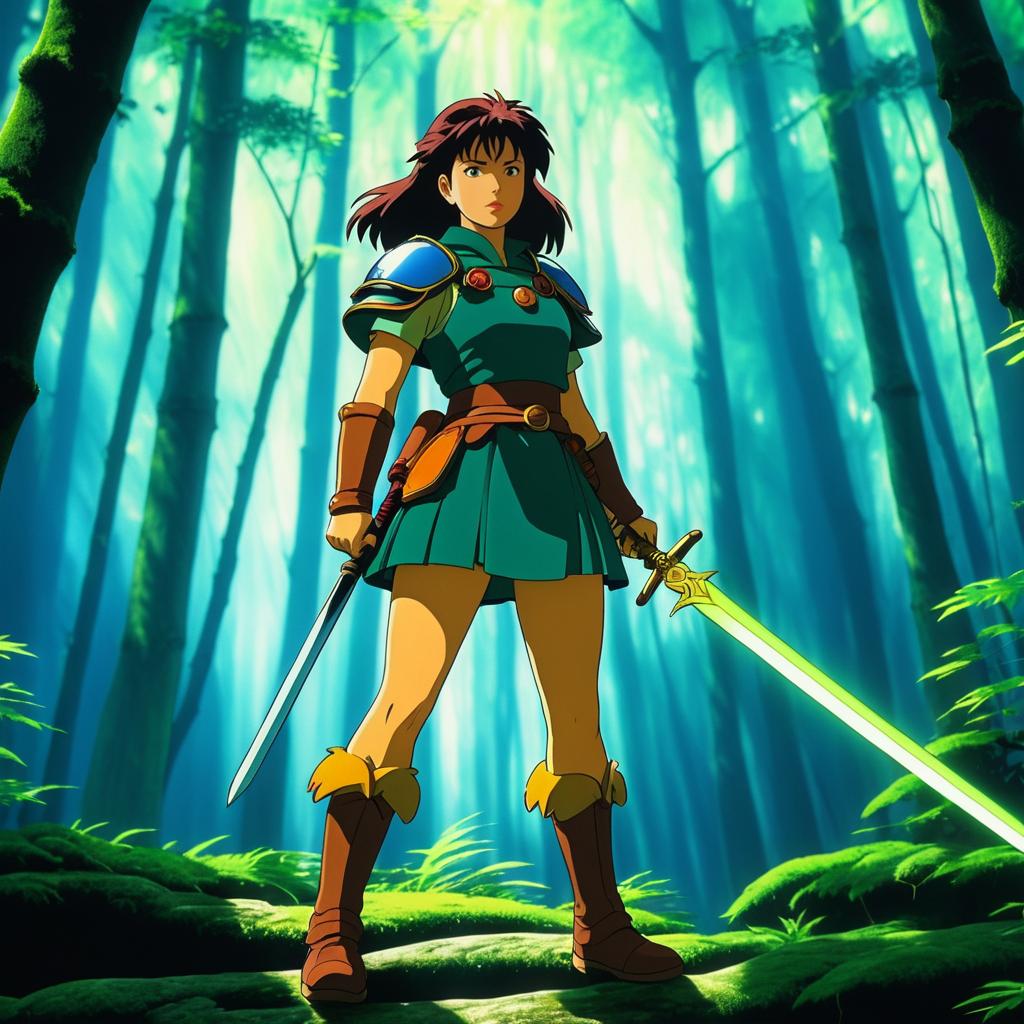 Brave Female Warrior in Mystical Forest