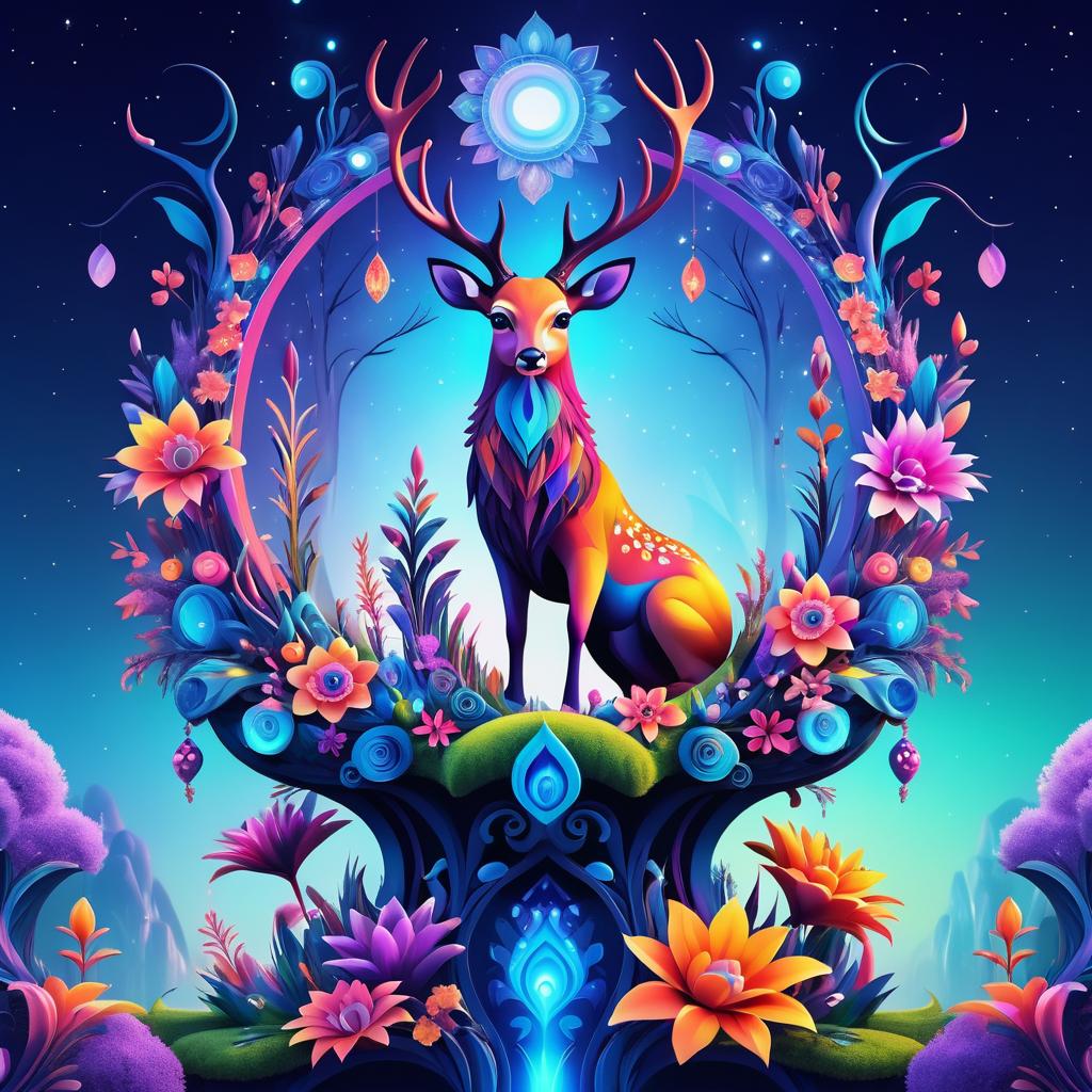 Surreal Deer Creature on Flower Totem