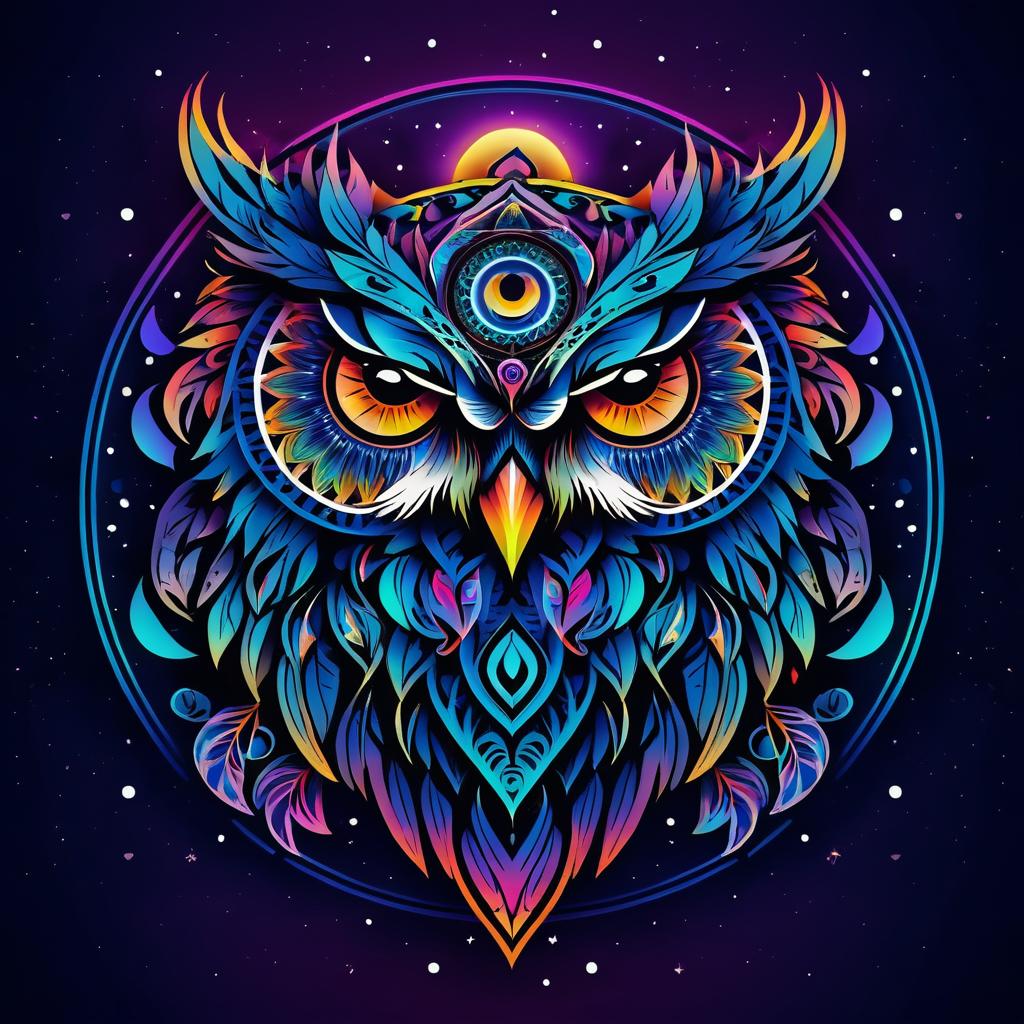 Vibrant Mystical Owl Tattoo Logo Design