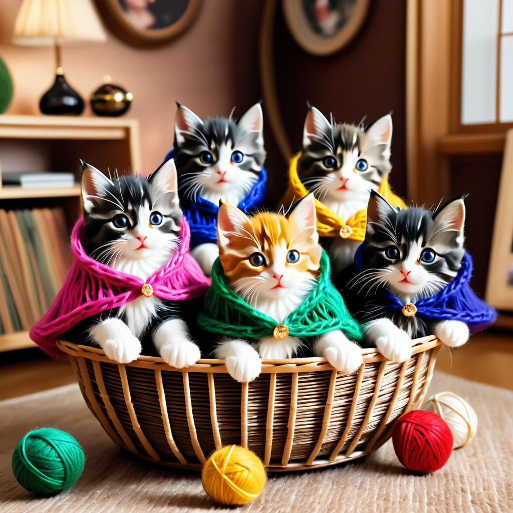 Playful Kittens in Capes and Yarn