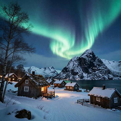 Aurora-Lit Nordic Viking Fjord Village