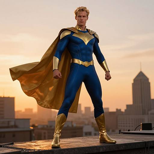 Blonde Superhero Heroic Rooftop Sunset