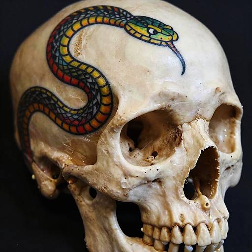 Skull with Vibrant Snake Tattoo
