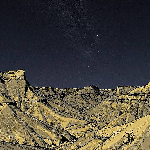 Illustrated Barren Badlands at Night