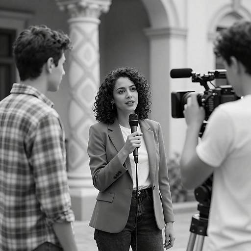 Black-and-White Film Set Interview Scene