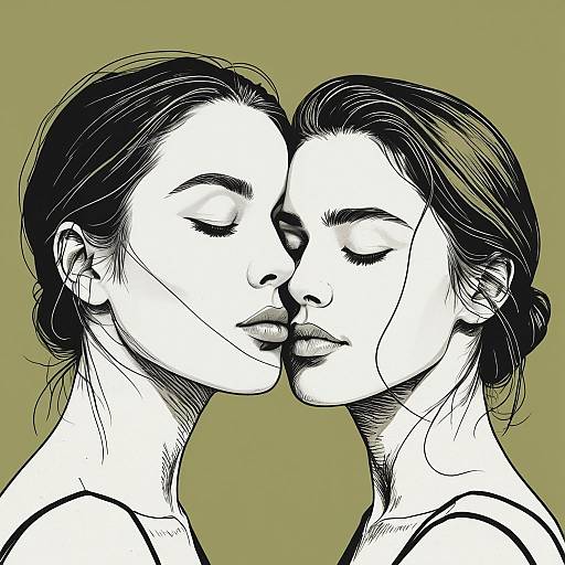 Minimalist Line Art of Two Faces