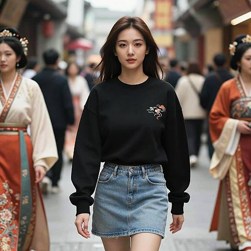 Elegant Asian Woman in Urban Scene