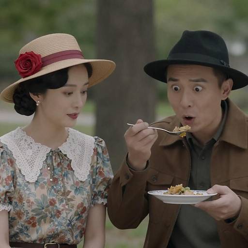 Surprised Dining Couple in Nature