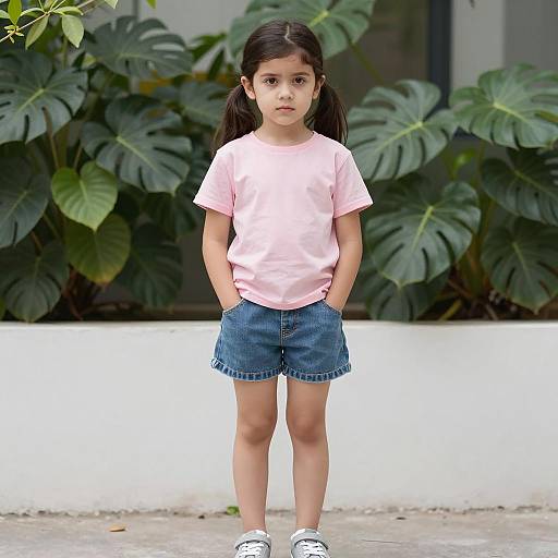 Young Girl Standing Outdoors in Casual Clothes