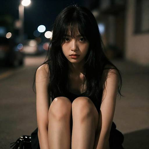 Portrait of Young Woman with Fringe at Night