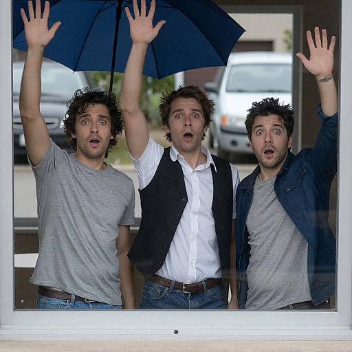 Three Men Surprised Behind Glass