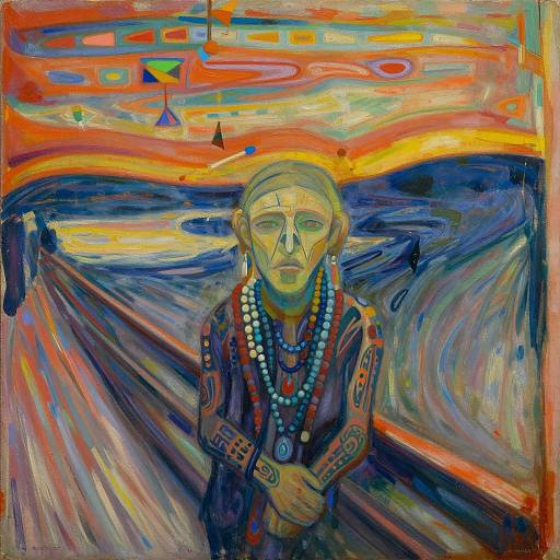 Abstract Tribal Figure with Vibrant Geometry