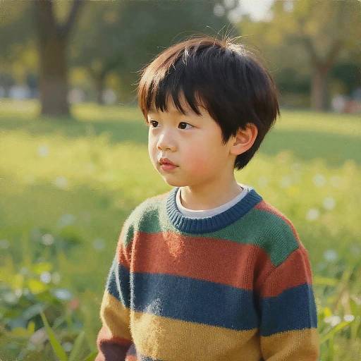 Boy in Colorful Sweater in Park